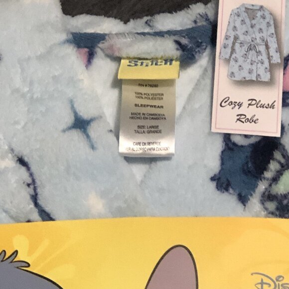 Disney Stitch Cozy Plush Robe, Size Large, Relaxed Fit, Light Blue, Sleepwear - Picture 2 of 3